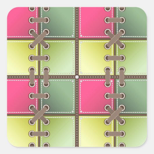 Schoenveters roze en groen mode kunst vierkante sticker (Voorkant)
