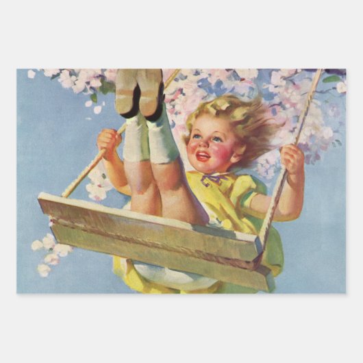 schommel, meisje swingen in een boom kinderen spe inpakpapier vel (Voorkant 2)