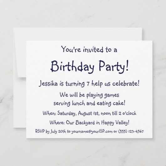  schommel, meisje swingende verjaardagsfeestje kaart (Achterkant)