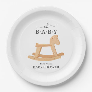 Schommelend Paard Baby Shower Minimalistische Baby Papieren Bordje