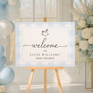 Schommelend paard Blauwe Gingham Welkomstbord Poster