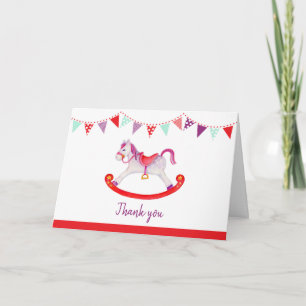 Schommelpaard baby shower rood paarse dank u bedankkaart