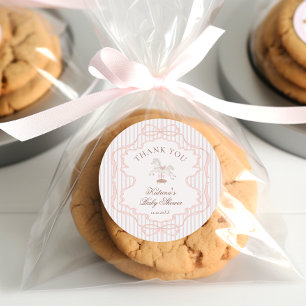 Schommelpaard Roze Meisje Baby Shower Bedankt Ronde Sticker