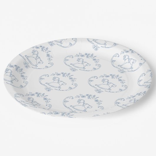 schommelpaard Toile de Jouy baby shower Papieren Bordje (Gekanteld)