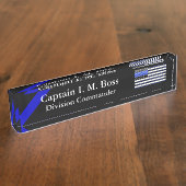 Schone, dunne, blauwe lijnvlag naambordje (Zijkant)