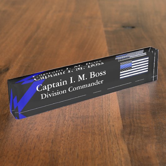 Schone, dunne, blauwe lijnvlag naambordje (Zijkant)