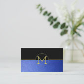 Schone Elegant Monogram Blauw Faux Leder en zwart Visitekaartje (Staand voorkant)