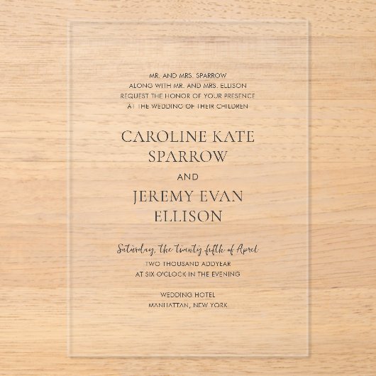 Schone elegante bruiloft acryl uitnodigingen (Voorkant)