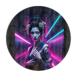Schöne Geisha Puzzle mit Neon Hintergrund - Elegan Snijplank
