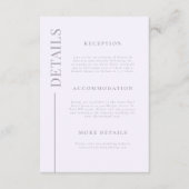 Schone lijn Lila bruiloft details Informatiekaartje (Voorkant)