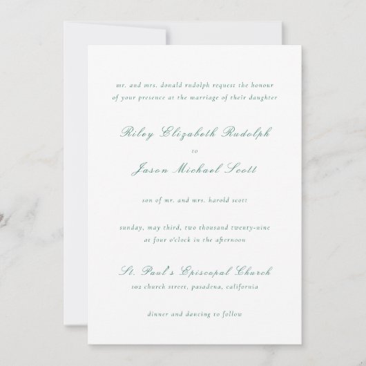 Schone smaragdgroene elegante bruiloft kaart (Voorkant)