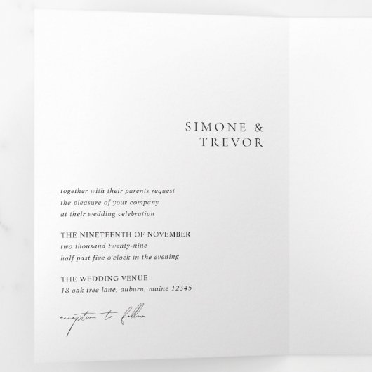 Schone zwart-wit moderne bruiloft drieluik uitnodiging (Binnenzijde eerst)