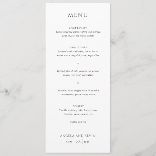 Schone zwart-wit moderne bruiloft menu (Voorkant)