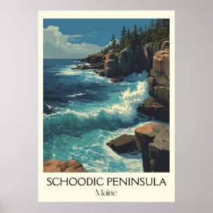 Schoodic Peninsula ME Kustgolven Kunst Poster