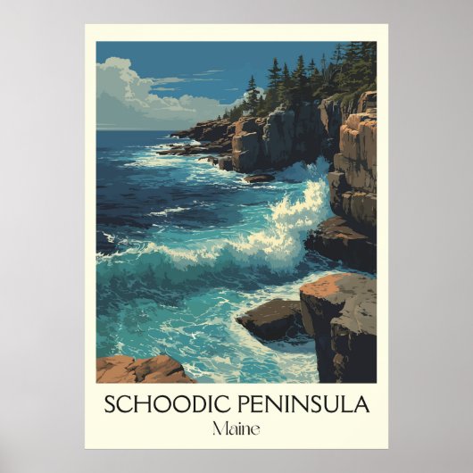 Schoodic Peninsula ME Kustgolven Kunst Poster (Voorkant)