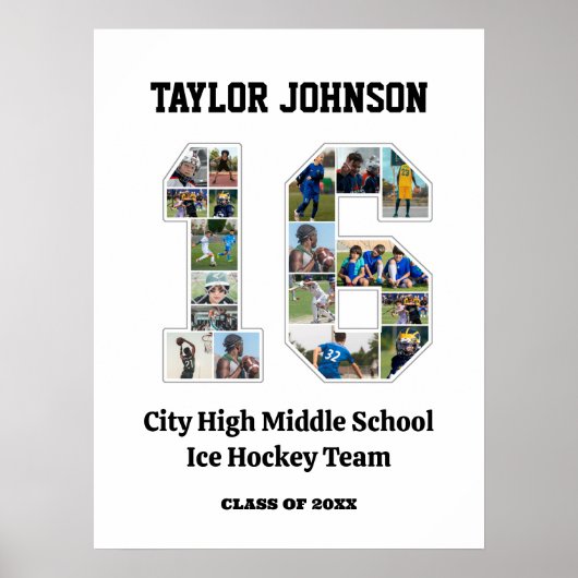 School Afstuderen Speler Nummer 16 Fotocollage Poster (Voorkant)