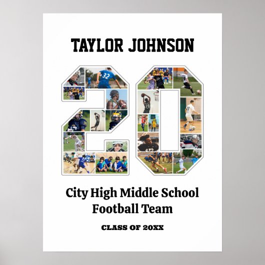 School Afstuderen Speler Nummer 20 Fotocollage Poster (Voorkant)