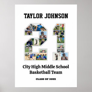 School Afstuderen Speler Nummer 21 Fotocollage Poster