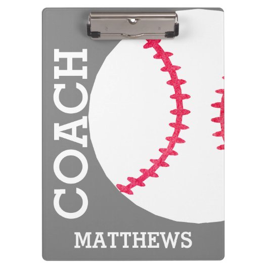School Baseball Coach Personalized Gray Trendy Klembord (Voorkant)