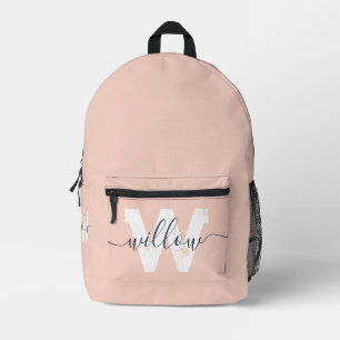 School Blush Roze Script Typografie Monogram Bedrukte Rugzak
