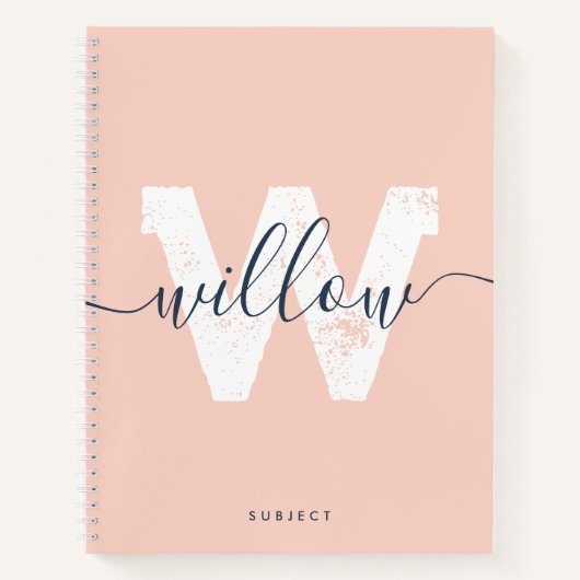School Blush Roze Script Typografie Monogram Notitieboek (Voorkant)
