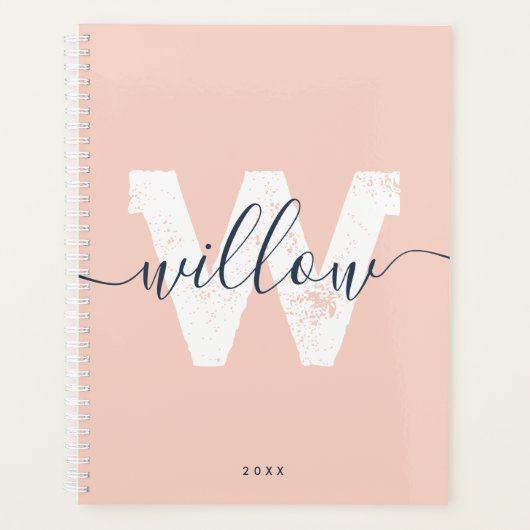 School Blush Roze Script Typografie Monogram Planner (Voorkant)