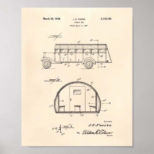 School Bus 1937 Patent Art Old Peper Poster (Voorkant)