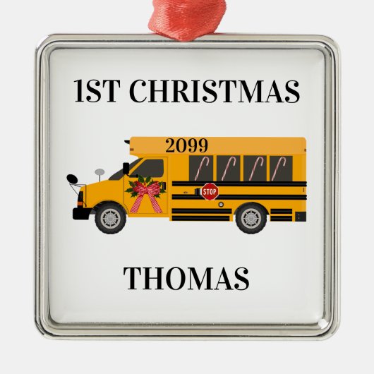 School Bus 1e kerstkerst Metalen Ornament (Voorkant)