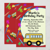 School Bus Art Verjaardag Kaart (Voorkant / Achterkant)