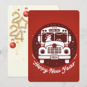 SCHOOL BUS CHAUFFEUR GELUKKIG NIEUWJAAR KAART (Voorkant / Achterkant)