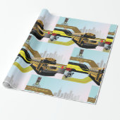 School Bus City Scene Cadeaupapier (Uitgerold)