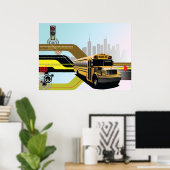 School Bus City Scene Poster (Thuiskantoor)
