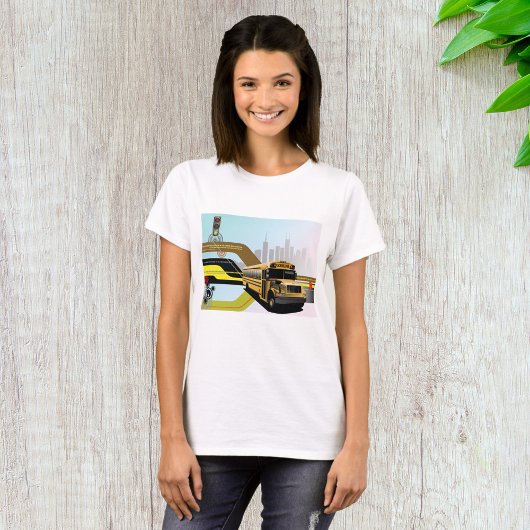 School Bus City Scene T-shirt