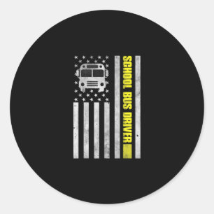 School Bus Driver Amerikaanse vlag, School Bus Dri Ronde Sticker