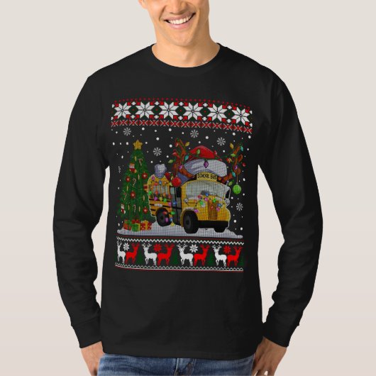 School Bus Driver Reindeer Santa Hat Ugly Christma T-shirt (Voorkant)