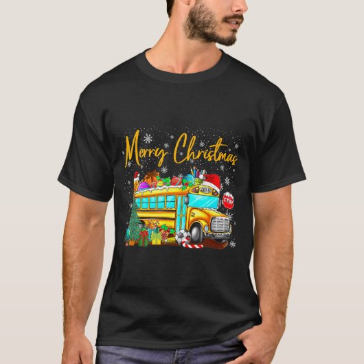 School Bus Driver Santa Hat Merry Christmas Tree M T-shirt (Voorkant)