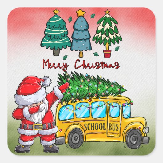 School Bus Kerstmis voor chauffeur Vierkante Sticker (Voorkant)