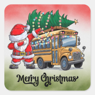 School Bus Kerstmis voor chauffeur Vierkante Sticker