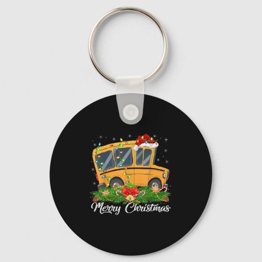 School Bus Lover Matching Santa Hat School Bus Chr Sleutelhanger (Voorkant)