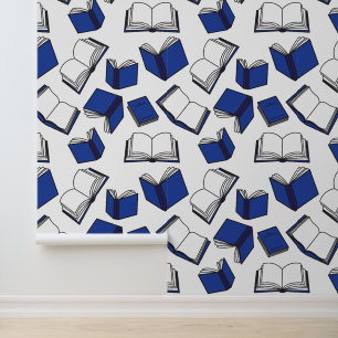 School Classroom Blauwe Boeken Patroon Behang