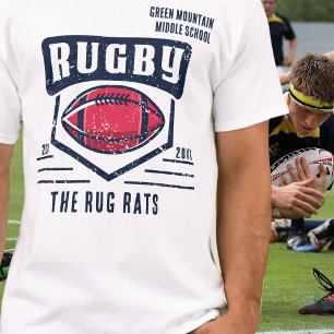 School Club Team League Naam Jaar Rugby T-shirt