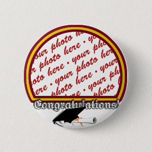 School Colors Red & Gold Afstuderen Foto Lijst Ronde Button 5,7 Cm