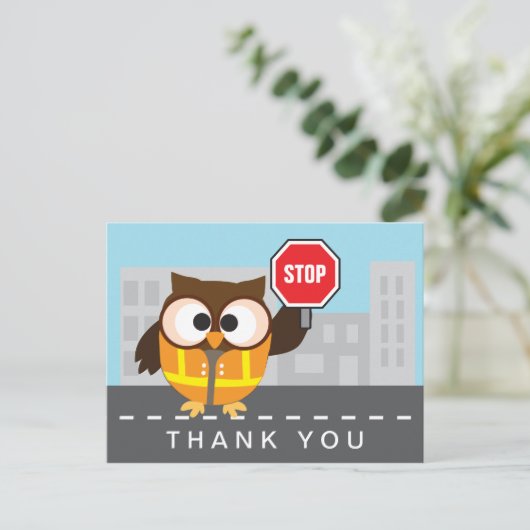 School Crossing Guard Schattigee Uil Dank u Briefkaart (Staand voorkant)