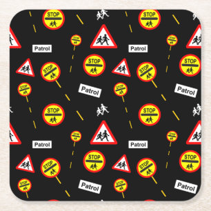 School Crossing Patrol Lollipop Road Signs Vierkante Kartonnen Onderzetter