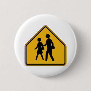 School Crossing Street Sign Ronde Button 5,7 Cm