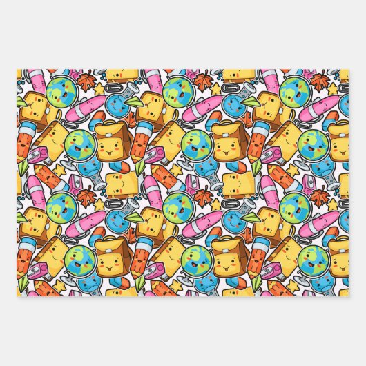 School Fun Wrapping Paper Set - Helder en Speels (Voorkant 3)