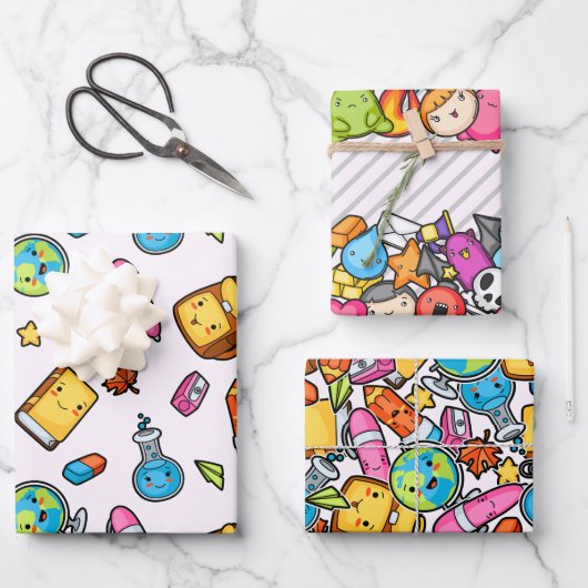 School Fun Wrapping Paper Set - Helder en Speels (Voorkant)