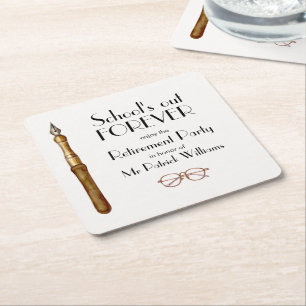 School gaat voor altijd  lerarenpensioen vierkante kartonnen onderzetter