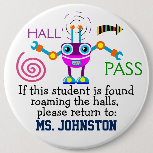 School Hall Pass / Robot - SRF Ronde Button 6,0 Cm (Voorkant)