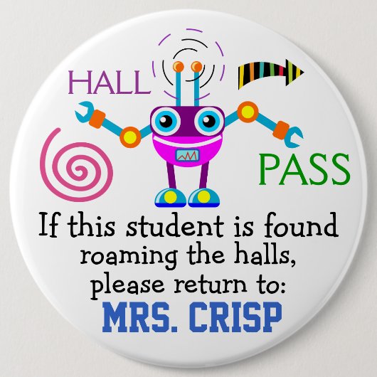 School Hall Pass / Robot - SRF Ronde Button 6,0 Cm (Voorkant)